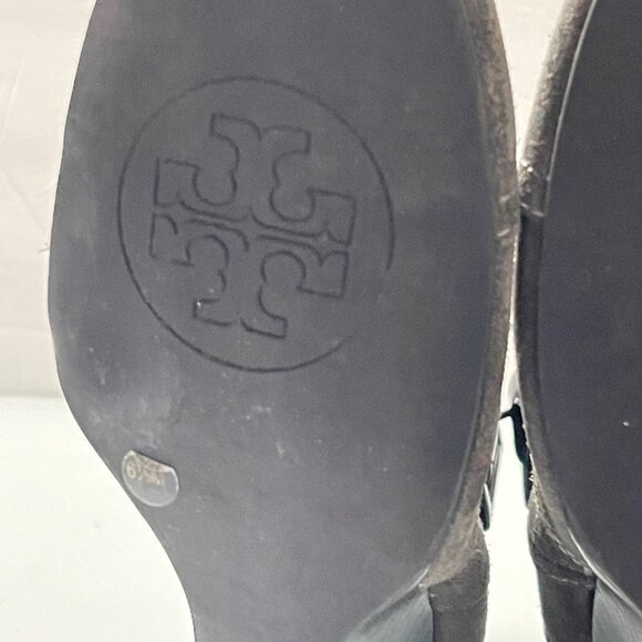 Tory Burch Womens Gray Suede Buckle Accent Adrienne Wedge Booties Size 6.5 - Picture 6 of 11
